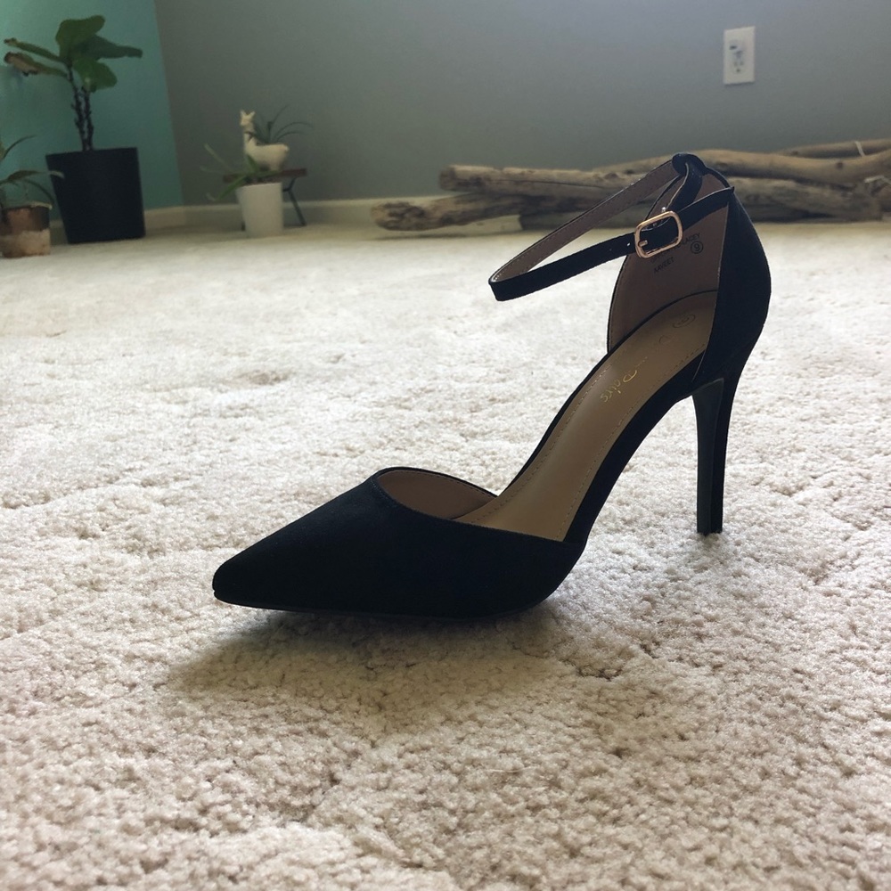 Black stiletto heels with ankle strap